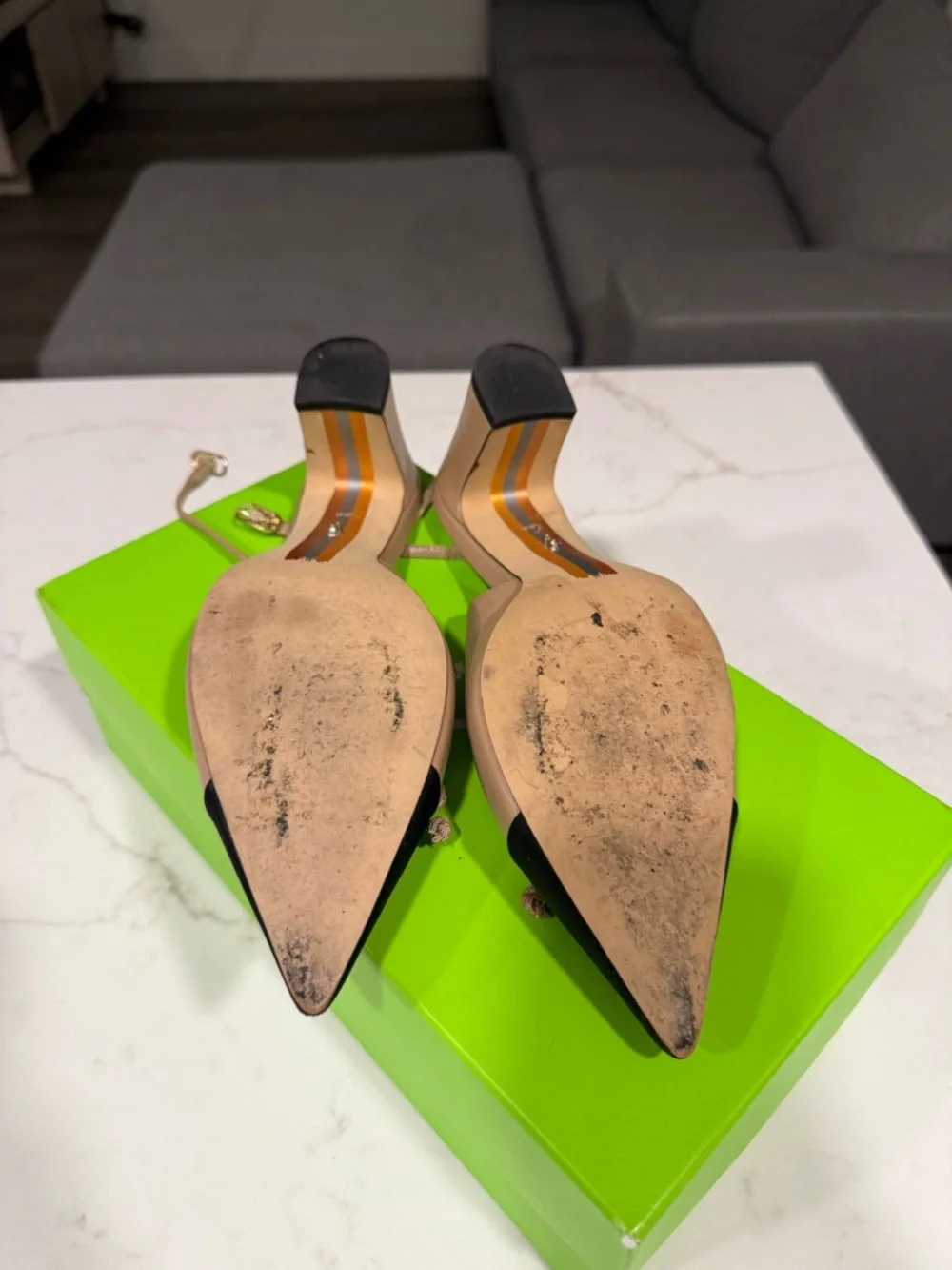 Sam Edelman Beige and Black Pointed Slingback Heels with Bow